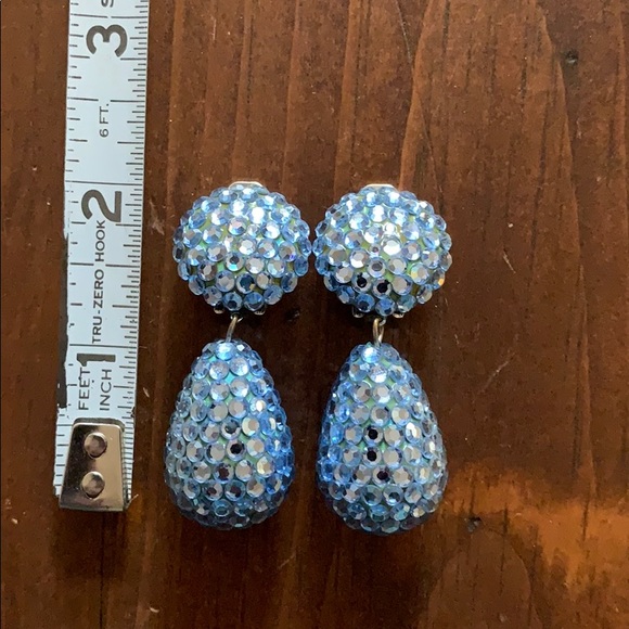Blue Rhinestone Clip Earrings - Picture 2 of 6